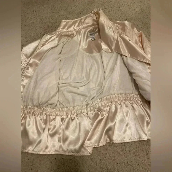 Lavon by Cheerful Corp Satin Cream 80s Bomber Jacket - Picture 6 of 14